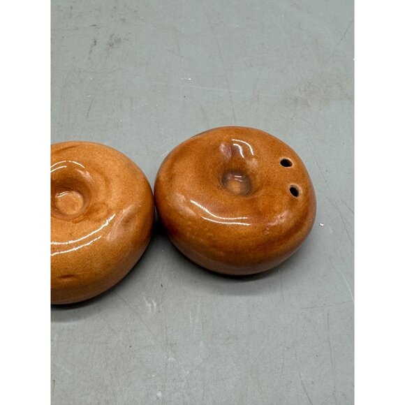 Vintage Ceramic Brown Donut-Style Salt & Pepper Shakers With Glossy Finish READ - Picture 3 of 8